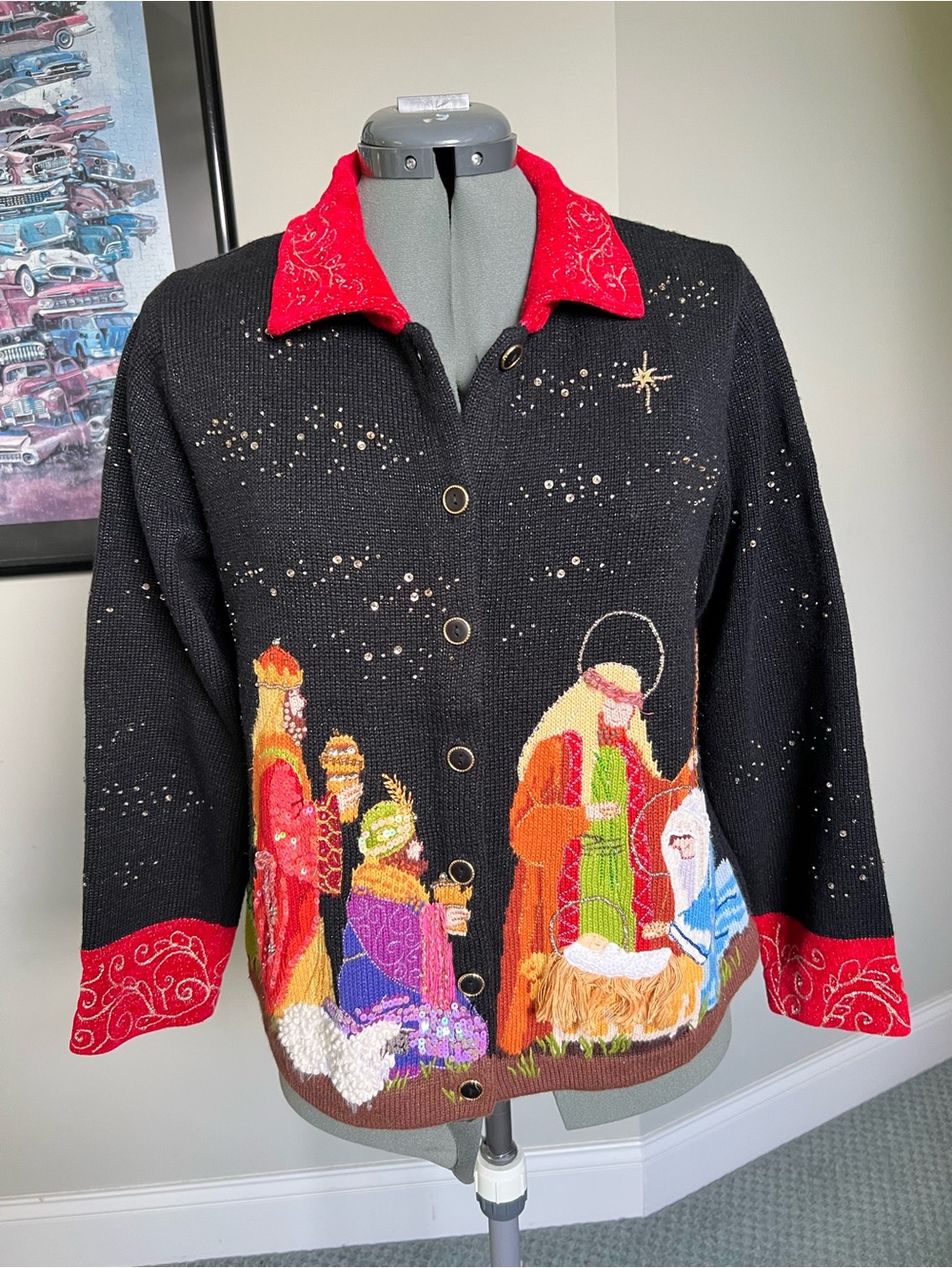 Price firm- Design options M Christmas nativity manger sweater cardigan